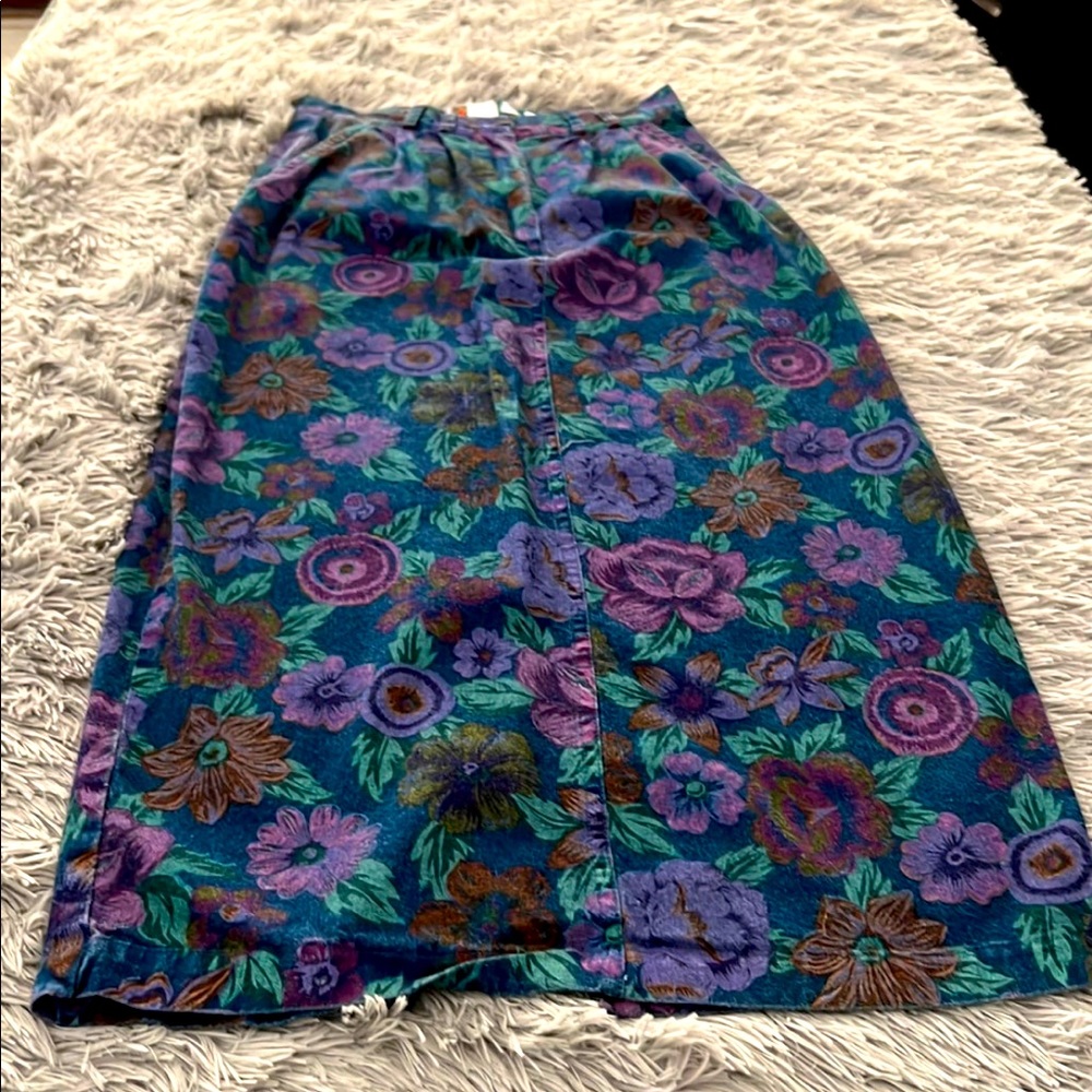 Vintage On the Verge A-line Skirt size 5/6 dark teal/purple floral